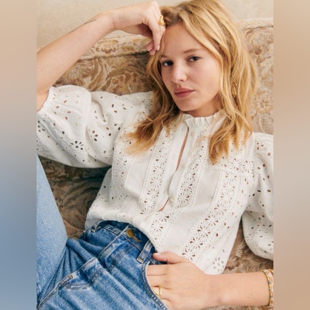 Sezane Athina Blouse Ecru - Size 8